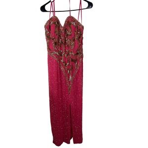 Sho Max Originals Strapless Vintage‎ Pink Beaded Formal Silk Dress Women Large